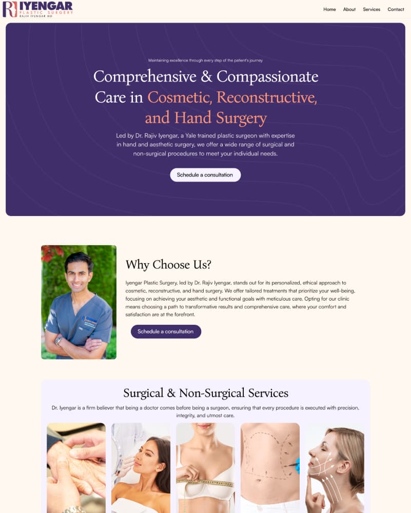 Iyengar Plastic Surgery homepage before the rebuild